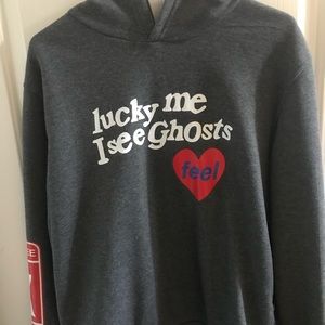 Lucky me I see ghosts hoodie. Kayne West. Gray. Size XL youth.